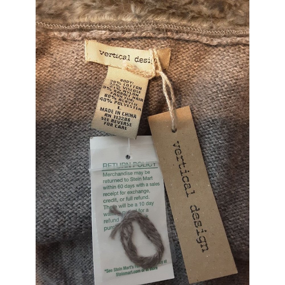 NWT Vertical Design Rabbit Hair Trim Collar Open Cardigan Size Large Women's - Picture 8 of 9